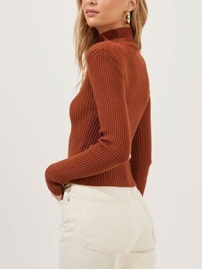 Frank And Oak Ribbed Mock Neck Sweater in Rust